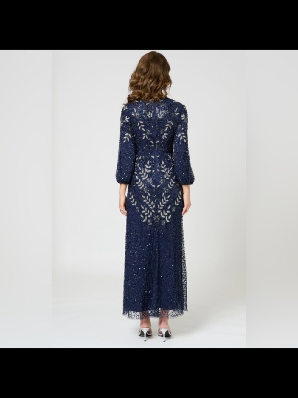 Embellised Sequin V-Neck Lace Evening Dress with Side Slit BEAUUT - Picture 2 of 5